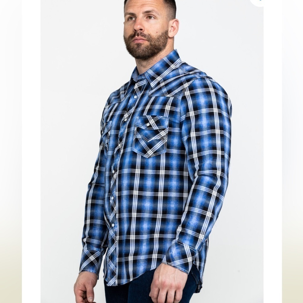 New! Flag & Anthem Blue Plaid Western Shirt  Long Sleeve Western Shirt XXL